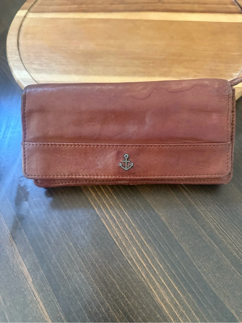 Leather Wallet with Anchor Accent - Burgundy
